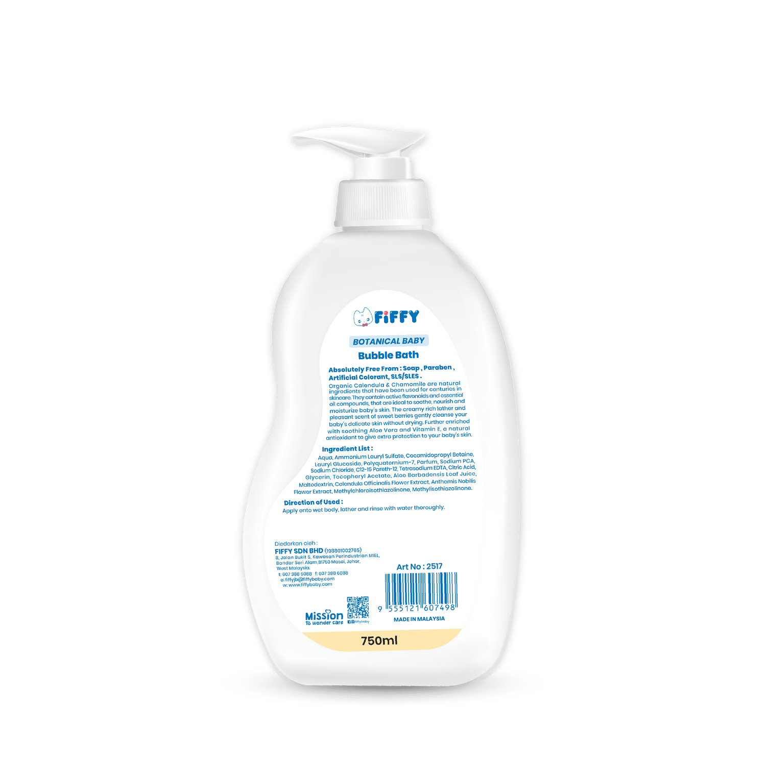 FIFFY BOTANICAL BABY BUBBLE BATH 750ML