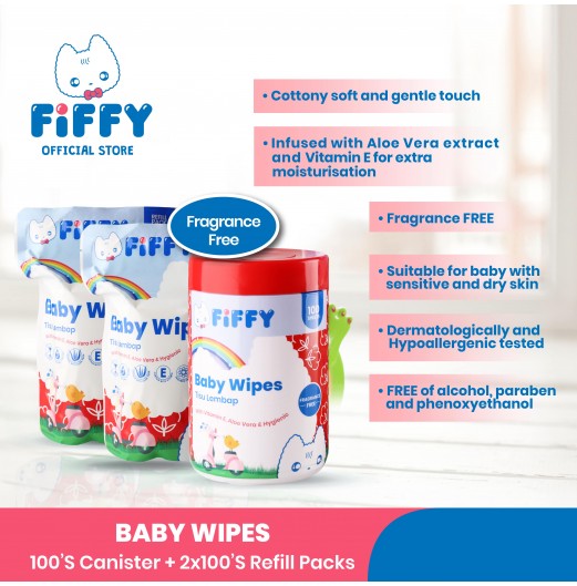 FIFFY Baby Wipes FRAGRANCE FREE 100&