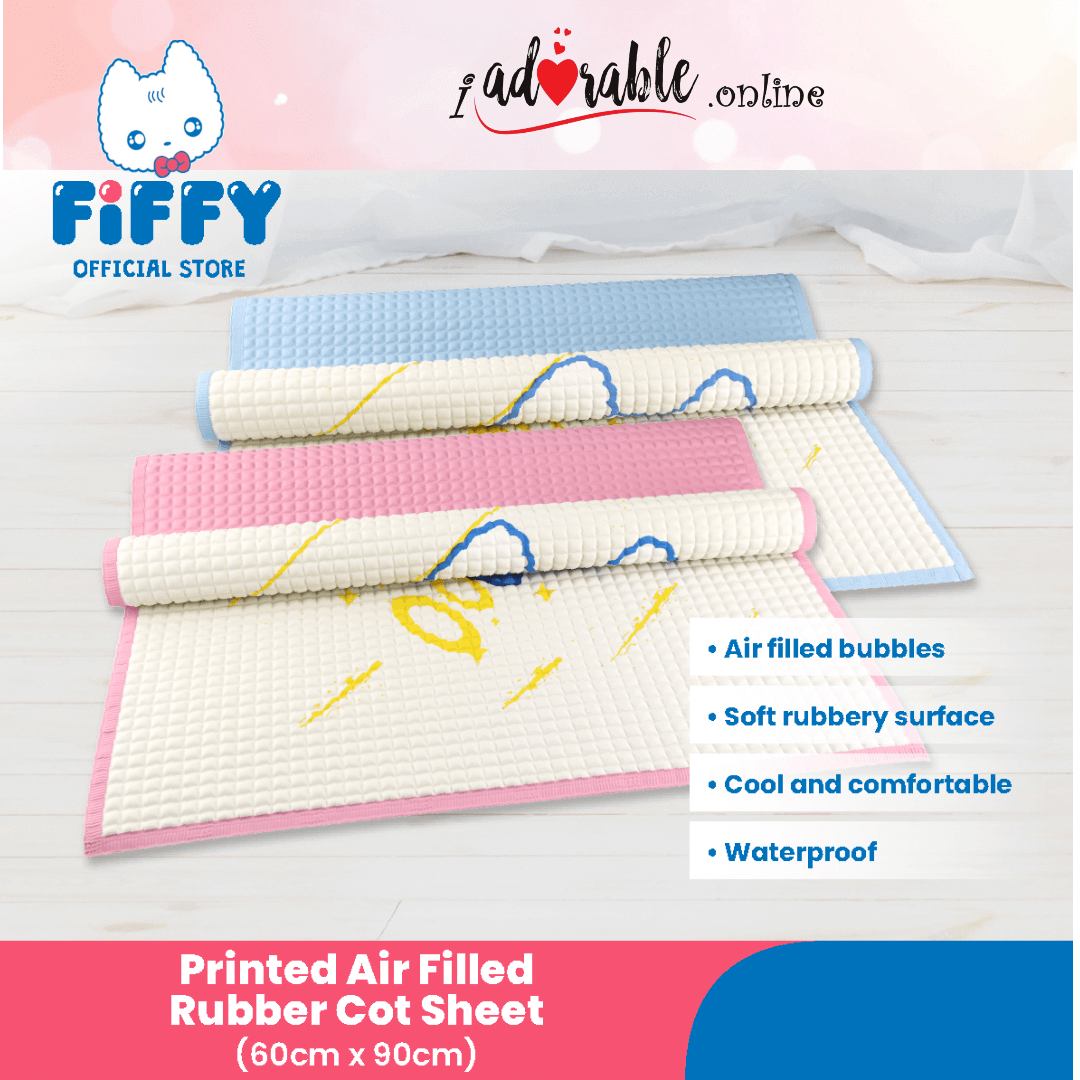 FIFFY PRINTED AIR FILLED RUBBER COT SHEET (60CM X 90CM)