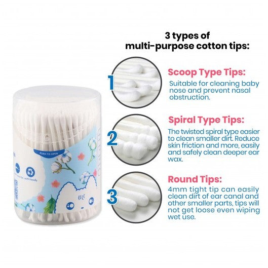 FIFFY TWIN PACK MINI COTTON BUD (100PCS X 2 DRUMS)